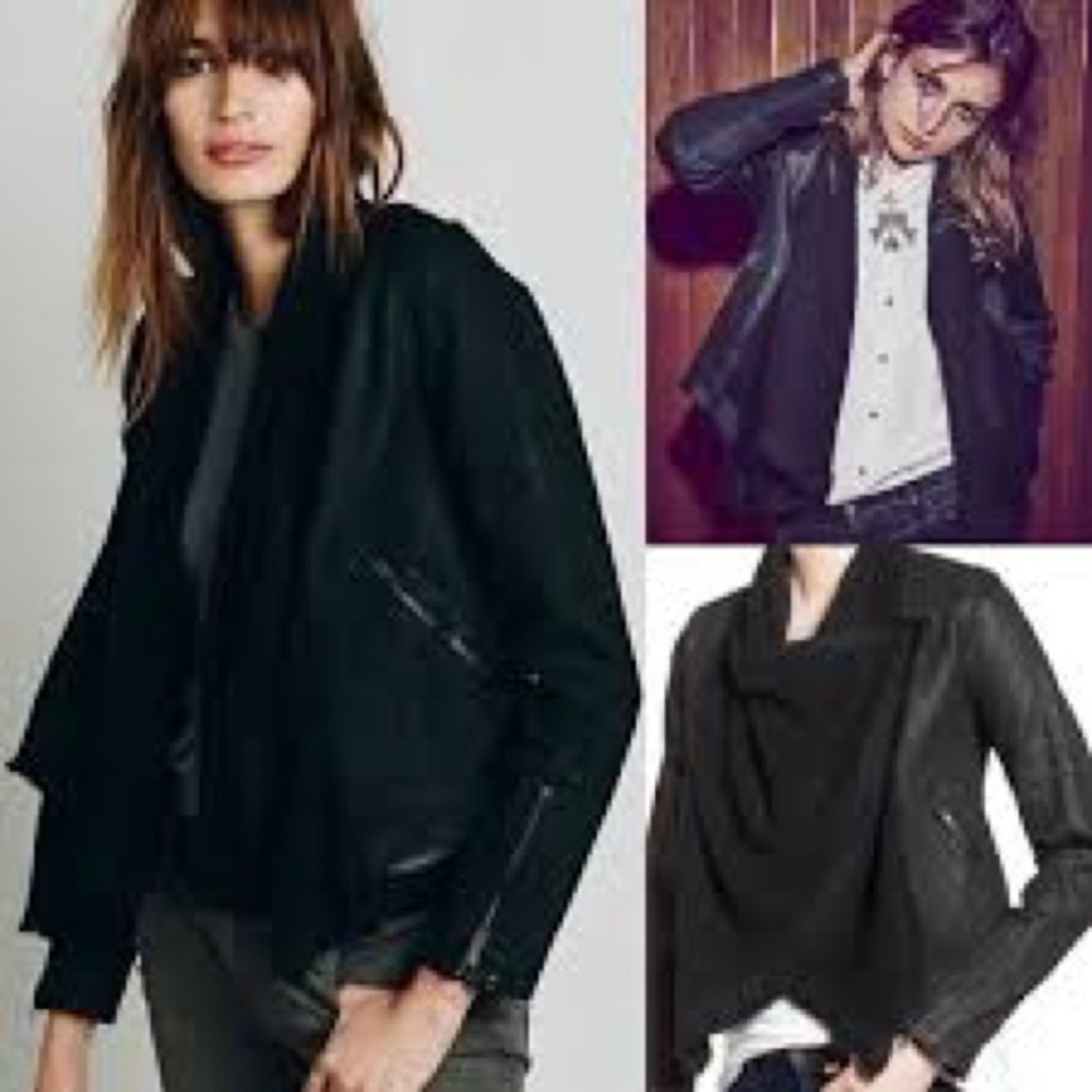 FREE PEOPLE wax denim moto jacket size 12